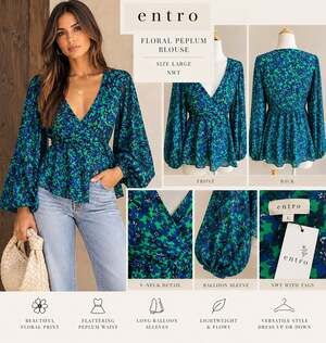 Entro Floral Peplum Blouse Size Large